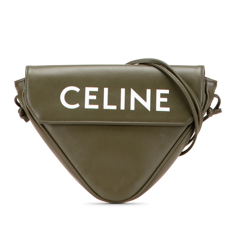 セリーヌ ロゴ トライアングル ショルダーバッグ カーキ レザー レディース CELINE 中古