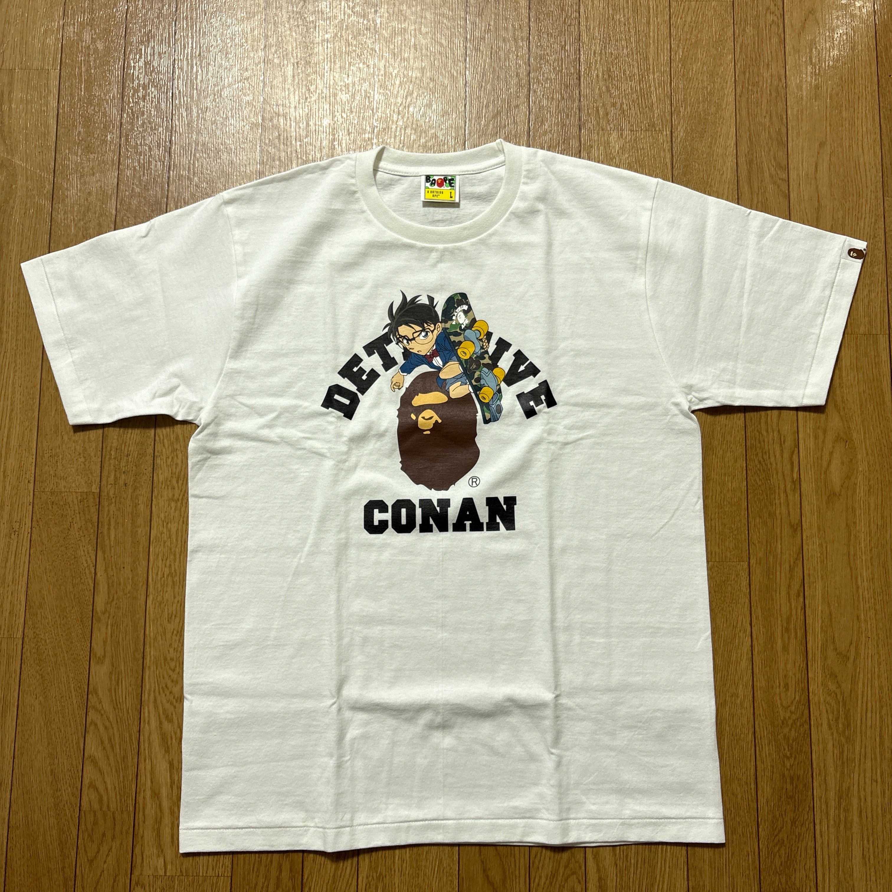 ★size L★ a bathing ape BAPE 名探偵コナン tシャツ CONAN college logo
