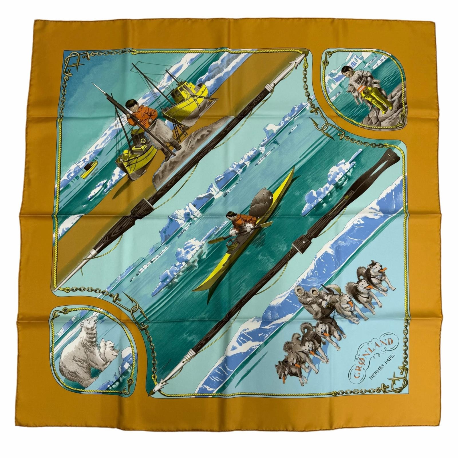 極美品 エルメス スカーフ GRONLAND グリーンランド イエロー系