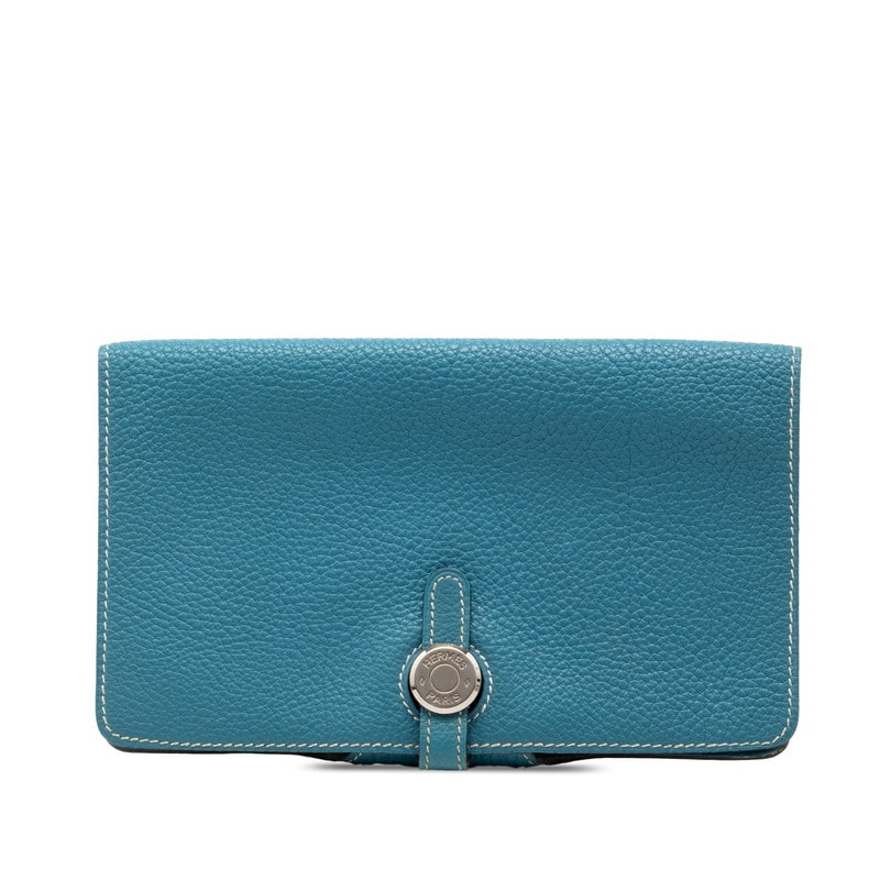エルメス ドゴン 二つ折り財布 ブルー トゴ レディース HERMES 【中古】