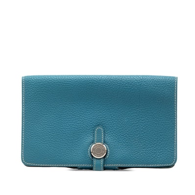 エルメス ドゴン 二つ折り財布 ブルー トゴ レディース HERMES 【中古】