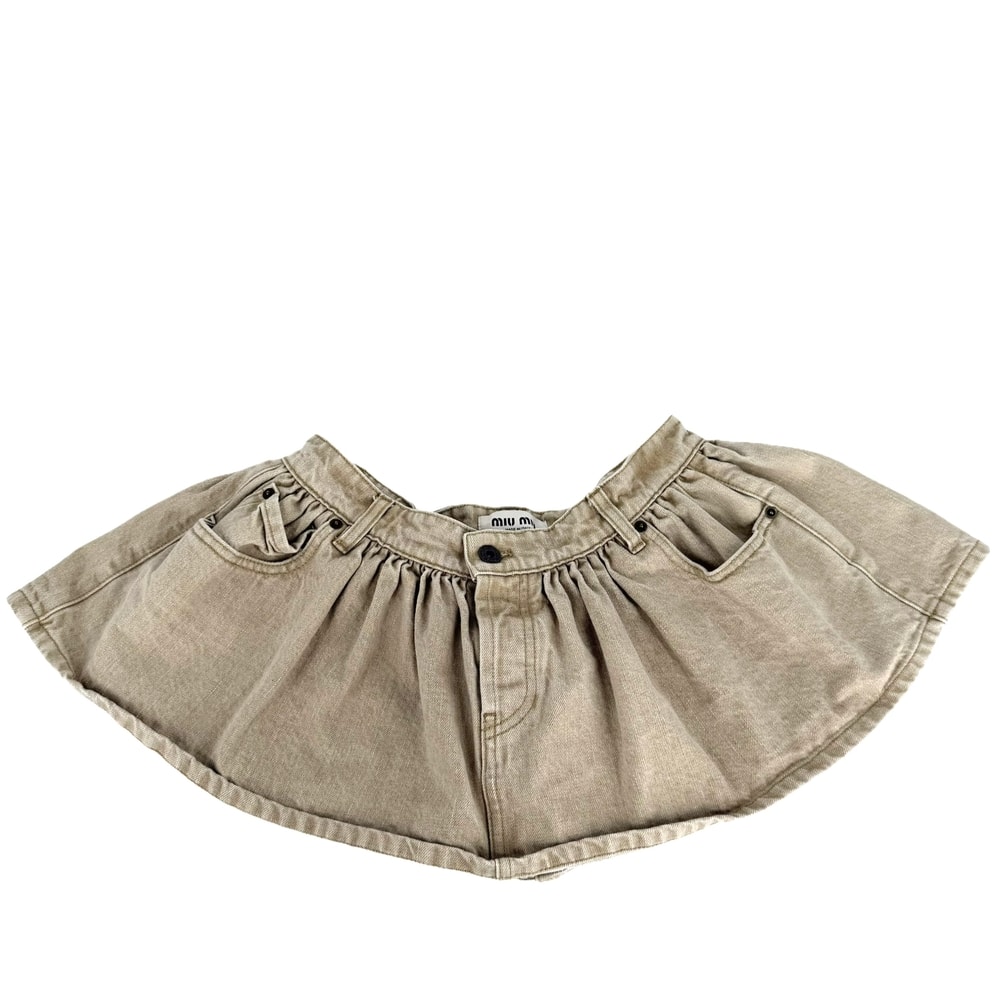 MIUMIU ミュウミュウ スカート ロゴ デニム ミニ 服 アパレル 36 GWD317 ベージュ コットン    レディース 春 夏【中古品】