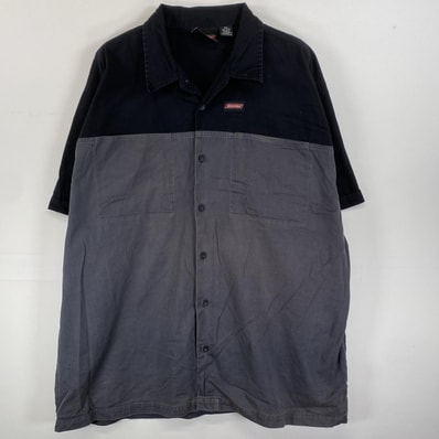 古着 ディッキーズ Dickies 半袖シャツ ワークシャツ 胸ポケット ワンポイント 14041 グレー系 ツートン メンズ
