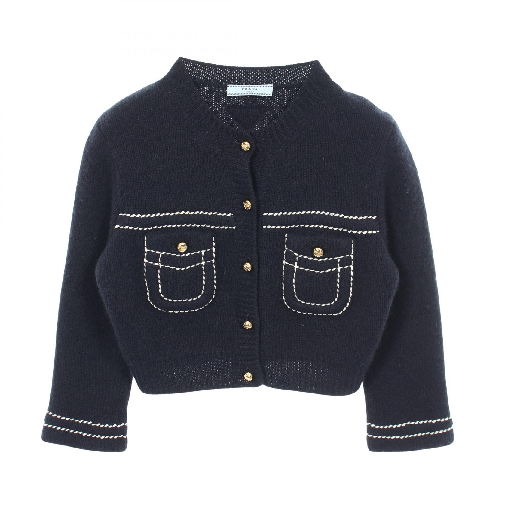 プラダ PRADA ニット カーディガン 衣料品 トップス カシミヤ レディース ネイビー系 P25M54 SOOO 1ISX 【中古】