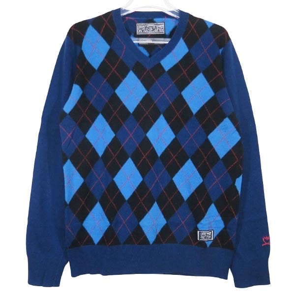 NEIGHBORHOOD ネイバーフッド ARGYLE.V/W-KNIT.LS TSNH-KN-M01 アーガイル ブイネック ニット ブルー トップス セーター サイズM