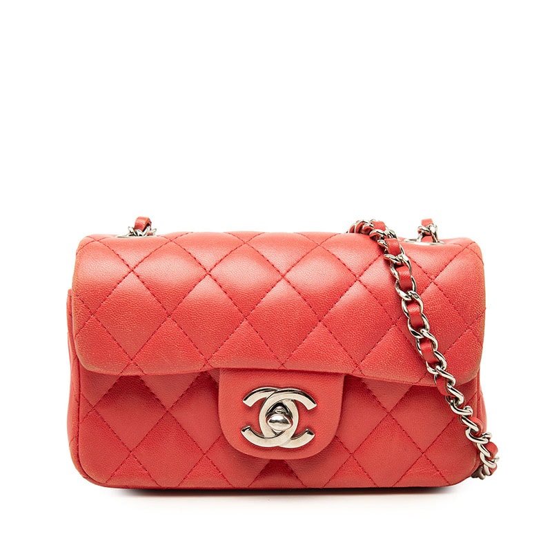 シャネル マトラッセ ココマーク チェーン ショルダーバッグ ポシェット レッド シルバー金具 ラムスキン レディース CHANEL 中古