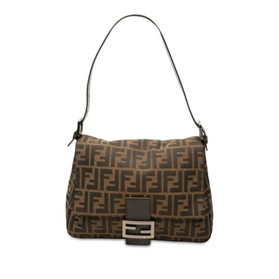 フェンディ ズッカ マンマバゲット ワンショルダーバッグ ハンドバッグ ブラウン キャンバス レザー レディース FENDI 中古