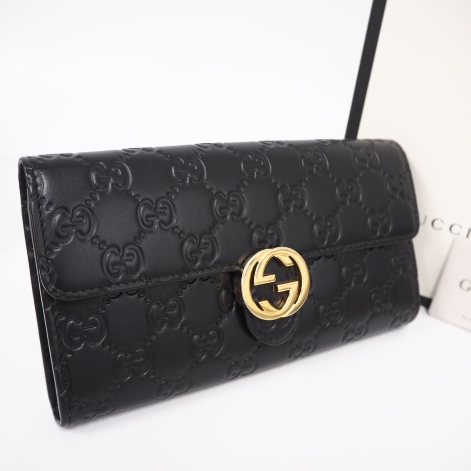 GUCCI グッチ レザー インターロッキングG コンチネンタルウォレット 369663 長財布 ブラック レザー レディース