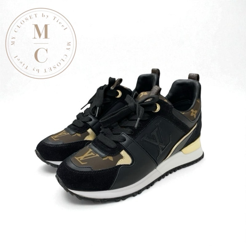 ルイヴィトン LOUIS VUITTON スニーカー 靴 シューズ ファブリック レザー スエード ブラック ゴールド ブラウン ロゴ インヒール