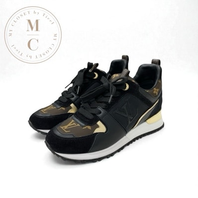 ルイヴィトン LOUIS VUITTON スニーカー 靴 シューズ ファブリック レザー スエード ブラック ゴールド ブラウン ロゴ インヒール