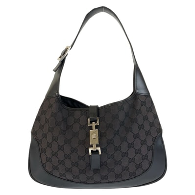 GUCCI グッチ ジャッキー ブラック 黒 シルバー金具 GGキャンバス レザー/ ホーボー ショルダーバッグ 601675 【中古】