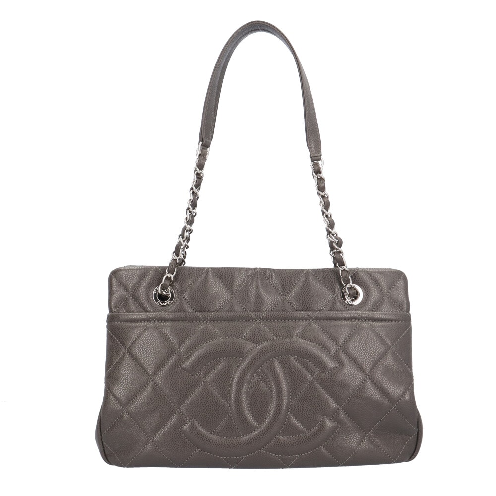 シャネル ココマーク マトラッセ ショルダーバッグ キャビアスキン A67294 グレー レディース CHANEL  中古