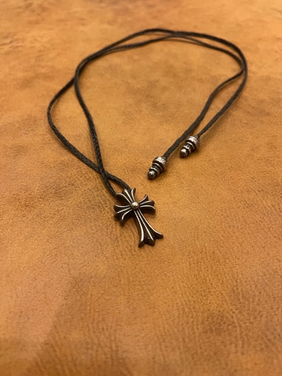 Chrome Hearts Small CH Cross Leather Braid Necklace "Silver"
