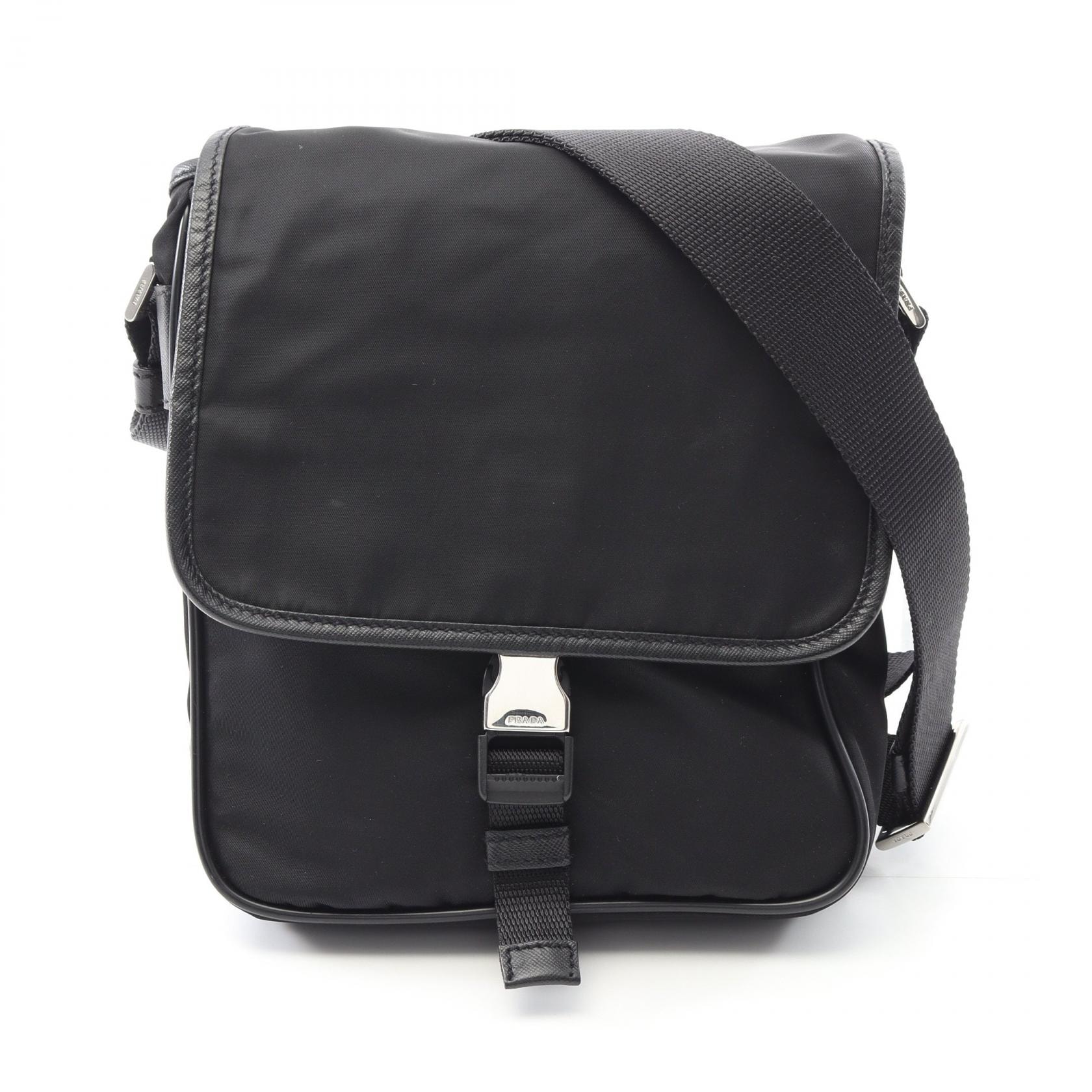 プラダ PRADA ショルダーバッグ バッグ ナイロン サフィアーノレザー メンズ レディース ブラック系 【中古】