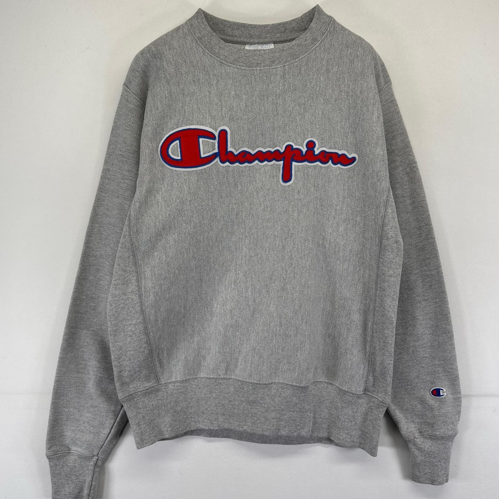古着 チャンピオン Champion スウェット リバースウィーブ ロゴ入り トレーナー クルーネック S  グレー系 メンズ