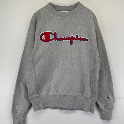 古着 チャンピオン Champion スウェット リバースウィーブ ロゴ入り トレーナー クルーネック S グレー系 メンズ