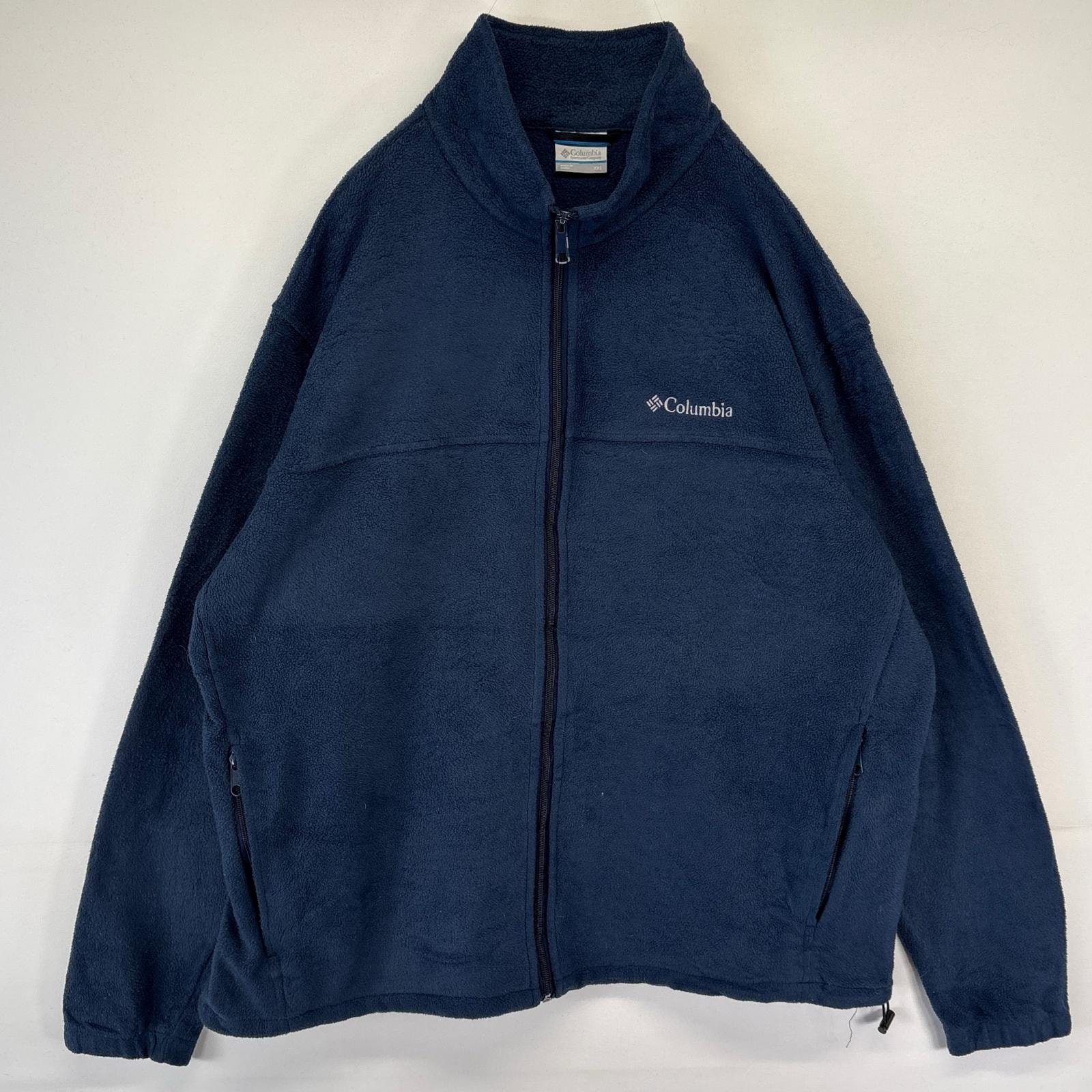 古着 コロンビア Columbia フルジップフリースジャケット ワンポイントロゴ刺繍 アウトドア 大きいサイズ 2XL  ネイビー メンズ