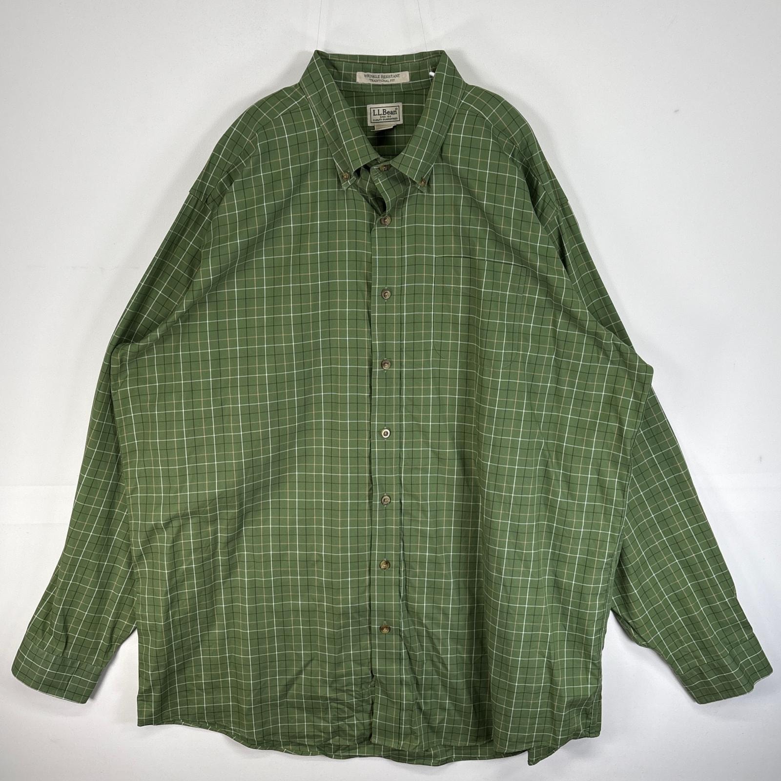 古着 エルエルビーン L.L.Bean 長袖シャツ チェック 大きいサイズ 胸ポケ 14041 グリーン系 マルチカラー メンズ