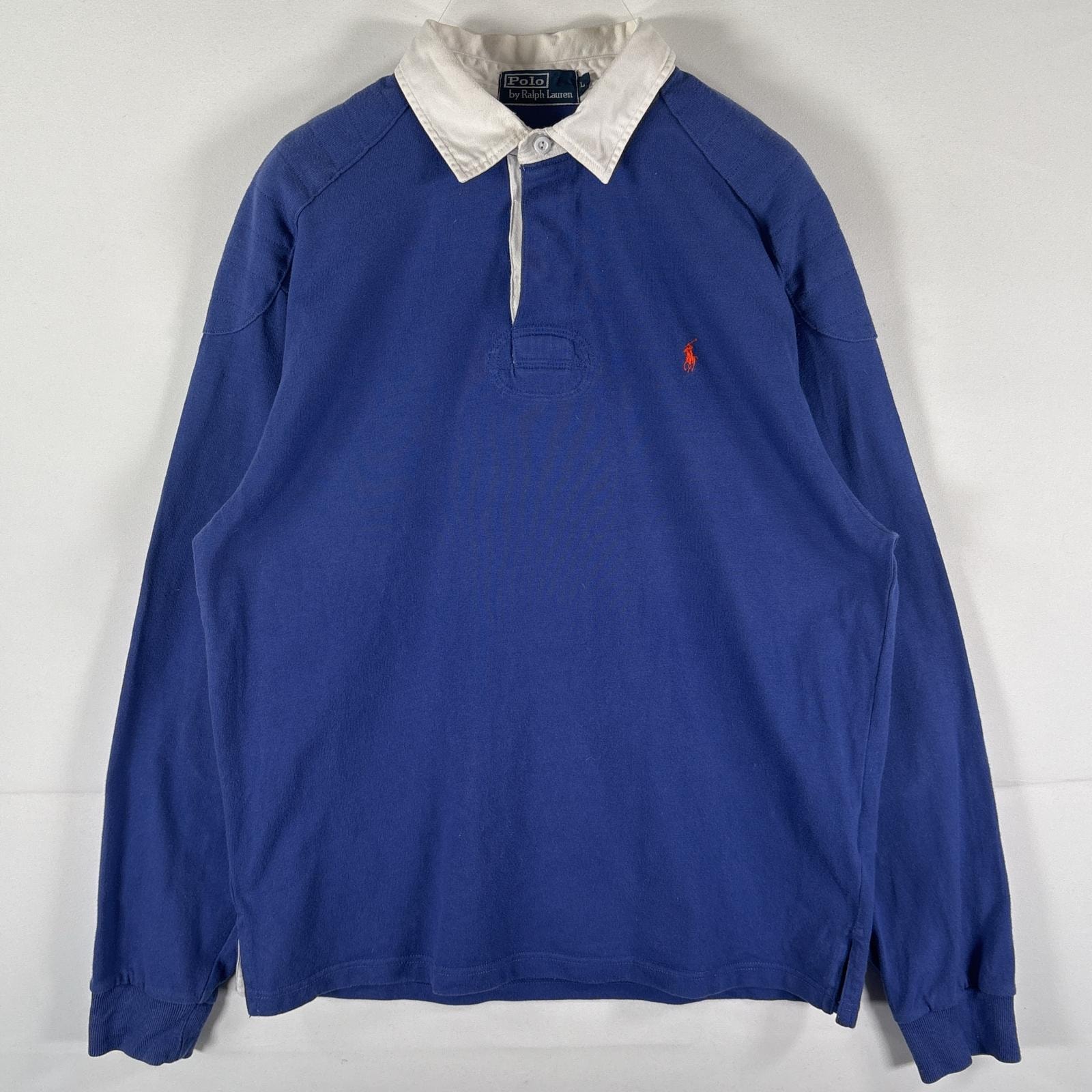古着 ポロバイラルフローレン Polo by Ralph Lauren 長袖 ラガーシャツ ワンポイントロゴ刺繍 無地 単色 エルボーパッチ L  パープル系 メンズ