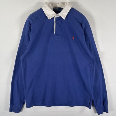 古着 ポロバイラルフローレン Polo by Ralph Lauren 長袖 ラガーシャツ ワンポイントロゴ刺繍 無地 単色 エルボーパッチ L パープル系 メンズ