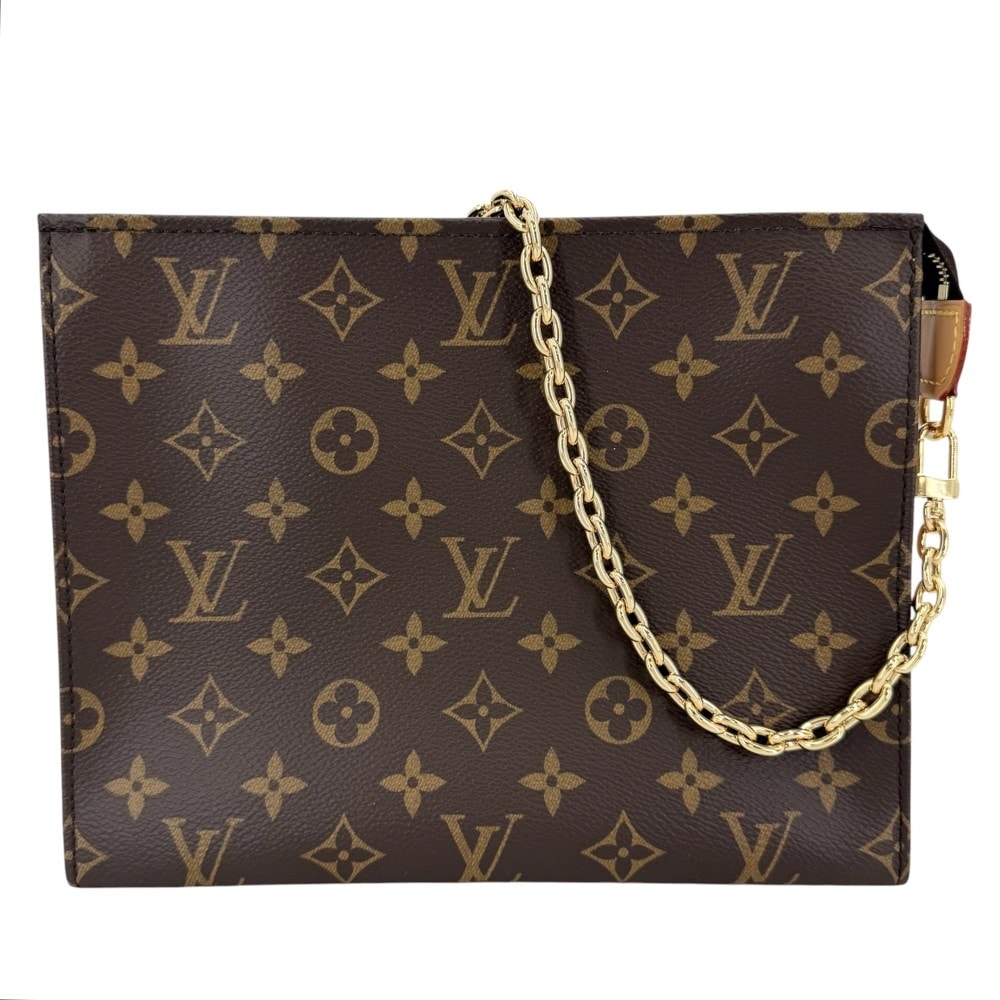 LOUIS VUITTON ルイヴィトン ショルダーバッグ モノグラム トイレタリーポーチ オンチェーン クラッチバッグ 肩掛け チェーンショルダー M81412    ブラウン 茶 ゴールド金具 レディース 美品【中古品】