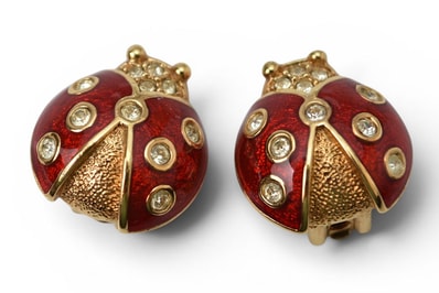 クリスチャンディオール イヤリング Christian Dior ヴィンテージ アクセサリー ラインストーン テントウムシ レッド/ゴールド【中古】