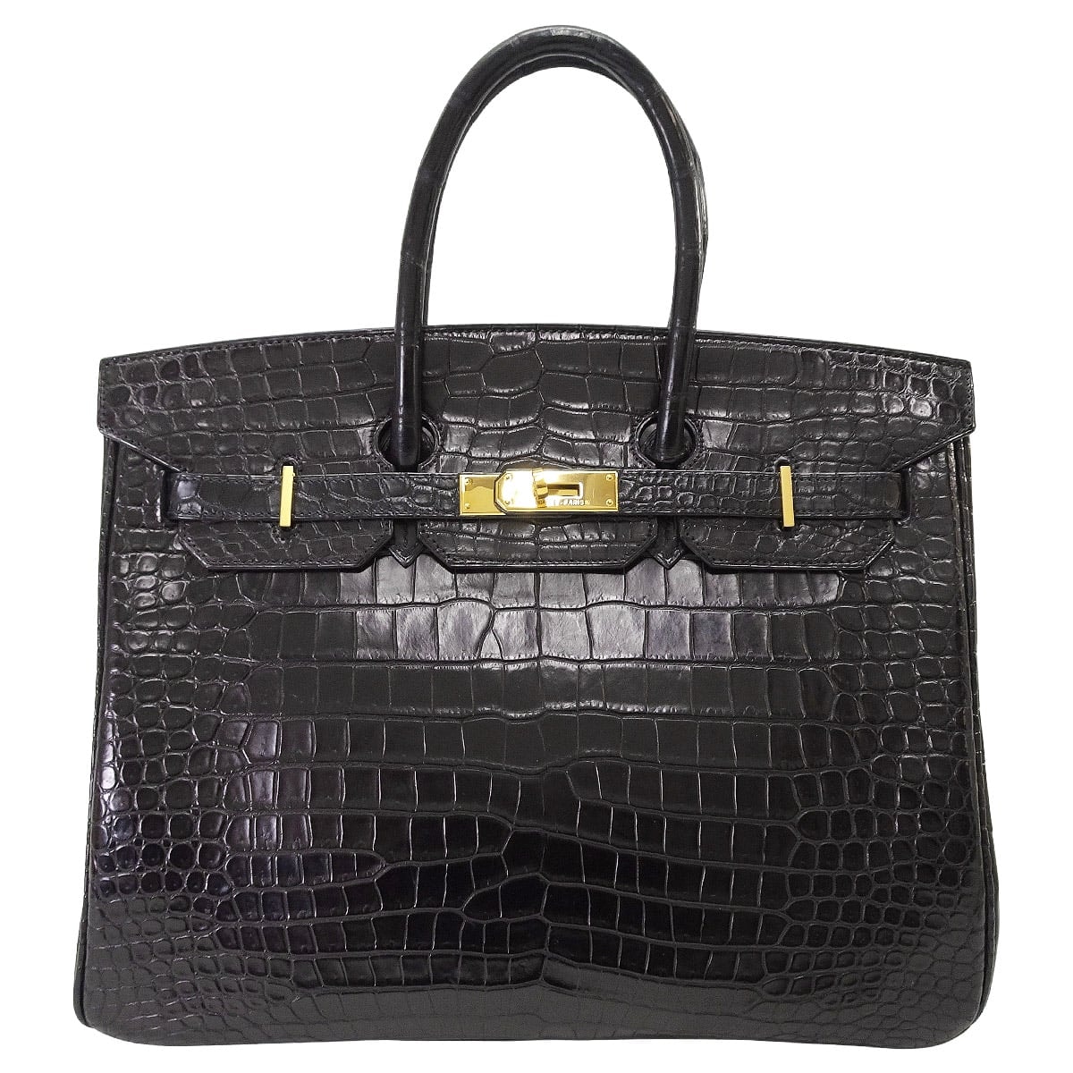 HERMES エルメス ハンドバッグ バーキン35 黒 (ブラック) クロコダイルポロサス ゴールド金具 □O刻印 新品同様【中古】