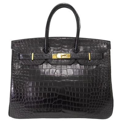 HERMES エルメス ハンドバッグ バーキン35 黒 (ブラック) クロコダイルポロサス ゴールド金具 □O刻印 新品同様【中古】