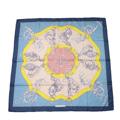 【中古】 エルメス スカーフ カレ90 シルク マルチカラー ネイビー アイスブルー イエロー LIFT PROFILE レディース 女性 HERMES
