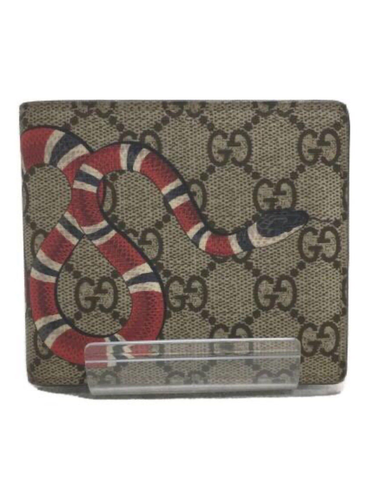 GUCCI Kingsnake Print GG Supreme Coin Wallet "Beige/Ebony"