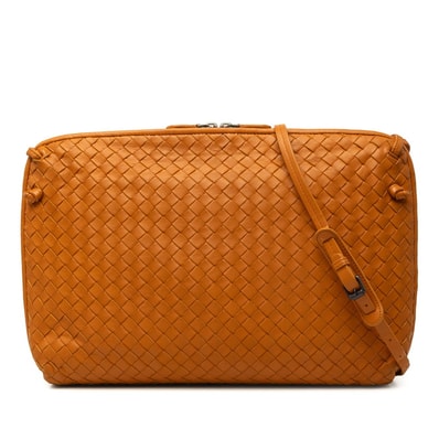 ボッテガヴェネタ イントレチャート 斜め掛け ショルダーバッグ オレンジ レザー レディース BOTTEGAVENETA 中古