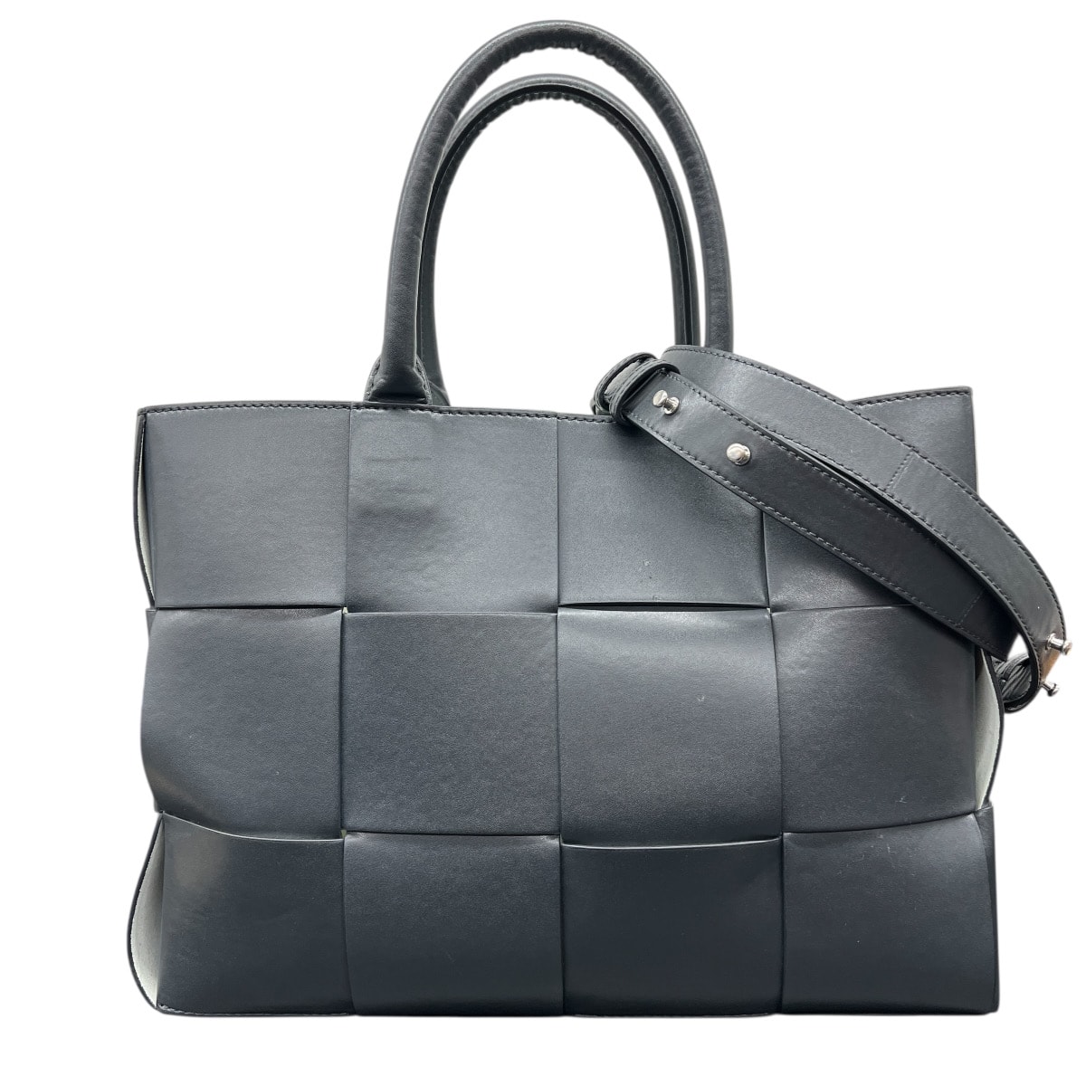 BOTTEGA VENETA 希少 美品 ARCO SMALL TOTE アルコ スモール 2way トートバッグ ショルダーバッグ 766954 レザー グレー クロスボディ マキシ イントレチャート ハンドバッグ ABランク 中古 鑑定済 ボッテガバッグ