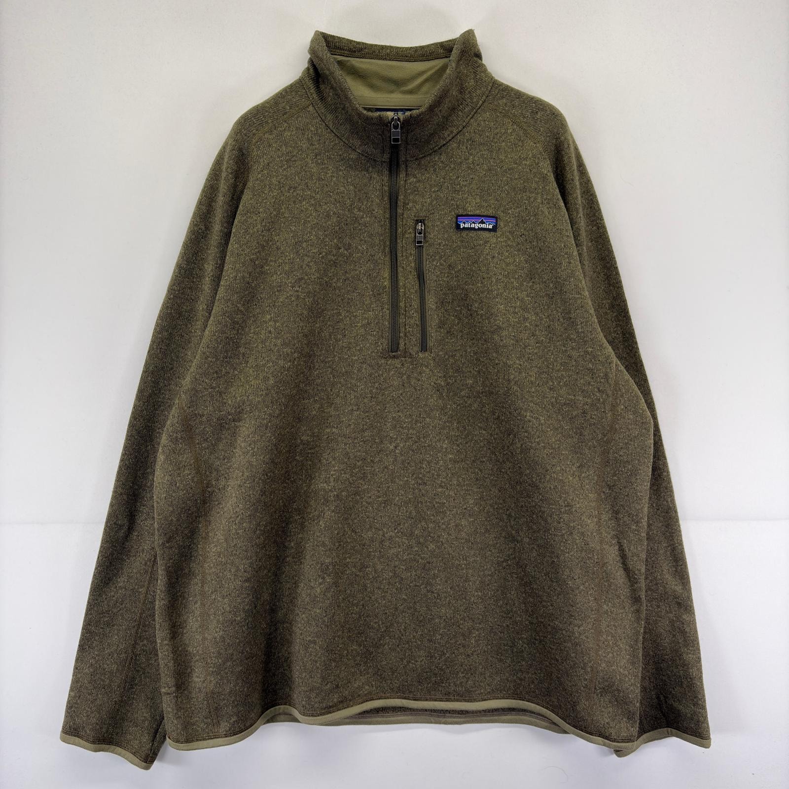 古着 パタゴニア patagonia ニット ハーフジップ ワンポイントロゴ アウトドア ベターセーター 大きいサイズ 2XL  グリーン系 メンズ