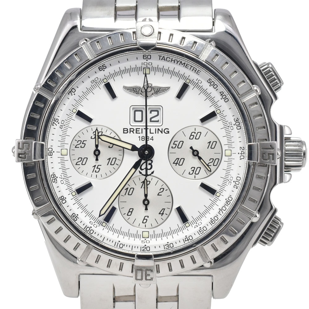 ブライトリング BREITLING A44355 クロスウィンド ビッグデイトスペシャル ホワイト 自動巻き メンズ 良品 箱付き 腕時計 K#147806