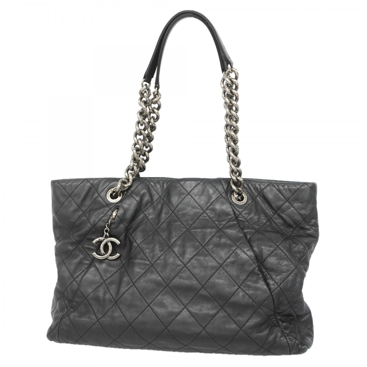 【6gc3686】シャネル トートバッグ マトラッセ ラムスキン ブラック シルバー金具【中古】レディース