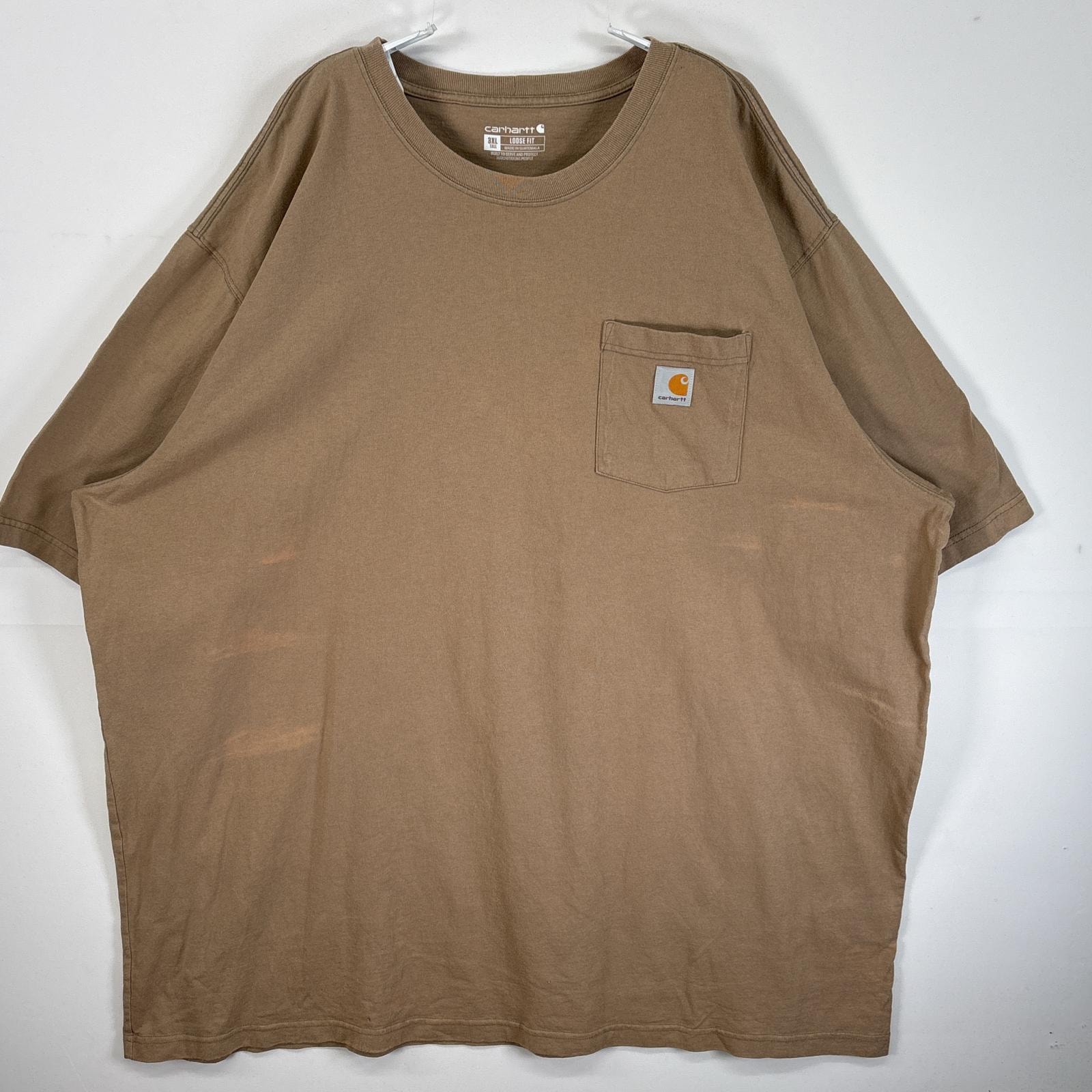 古着 カーハート Carhartt 半袖Tシャツ ワンポイント ロゴ 大きいサイズ 肉厚 3XL  ブラウン系 無地 メンズ