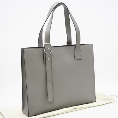 美品 LOEWE ロエベ アナグラム ホリゾンタル トートバッグ B692K96X06 ショルダーバッグ グレー カーフレザー メンズ
