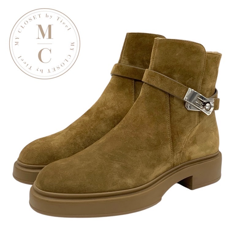 エルメス HERMES ヴェオ ブーツ ショートブーツ 靴 シューズ スエード ムートン ブラウン シルバー ムートンブーツ ケリー金具