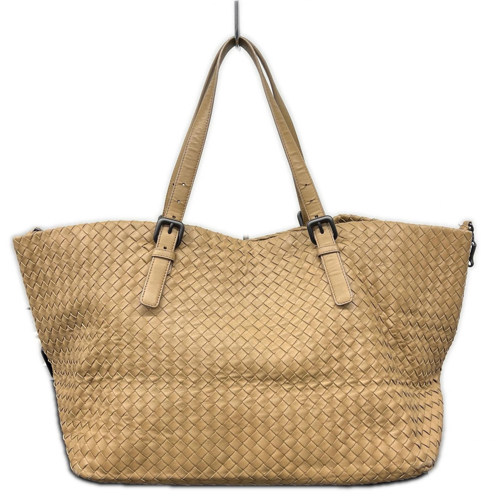 BOTTEGA VENETA ラージチェスタ イントレチャート トートバッグ 272154 レザー ベージュ ハンドバッグ BV Bランク 中古 鑑定済 ボッテガバッグ