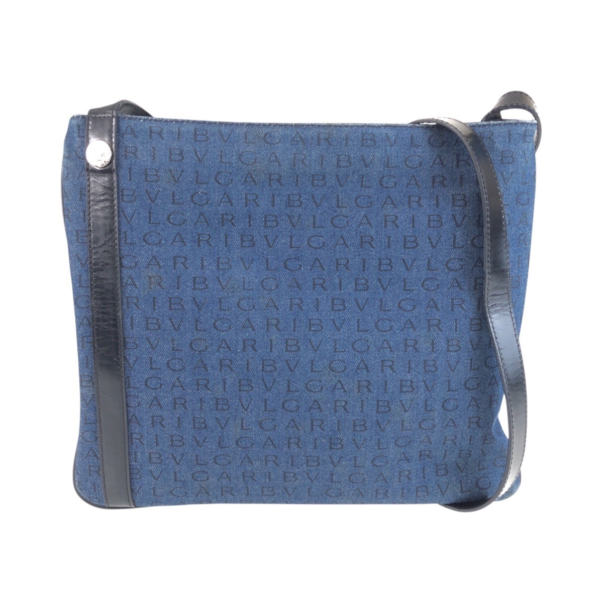 美品 BVLGARI ブルガリ ロゴマニア ブルー ブラック シルバー金具 キャンバス レザー/ ショルダーバッグ メッセンジャーバッグ 603727 【中古】