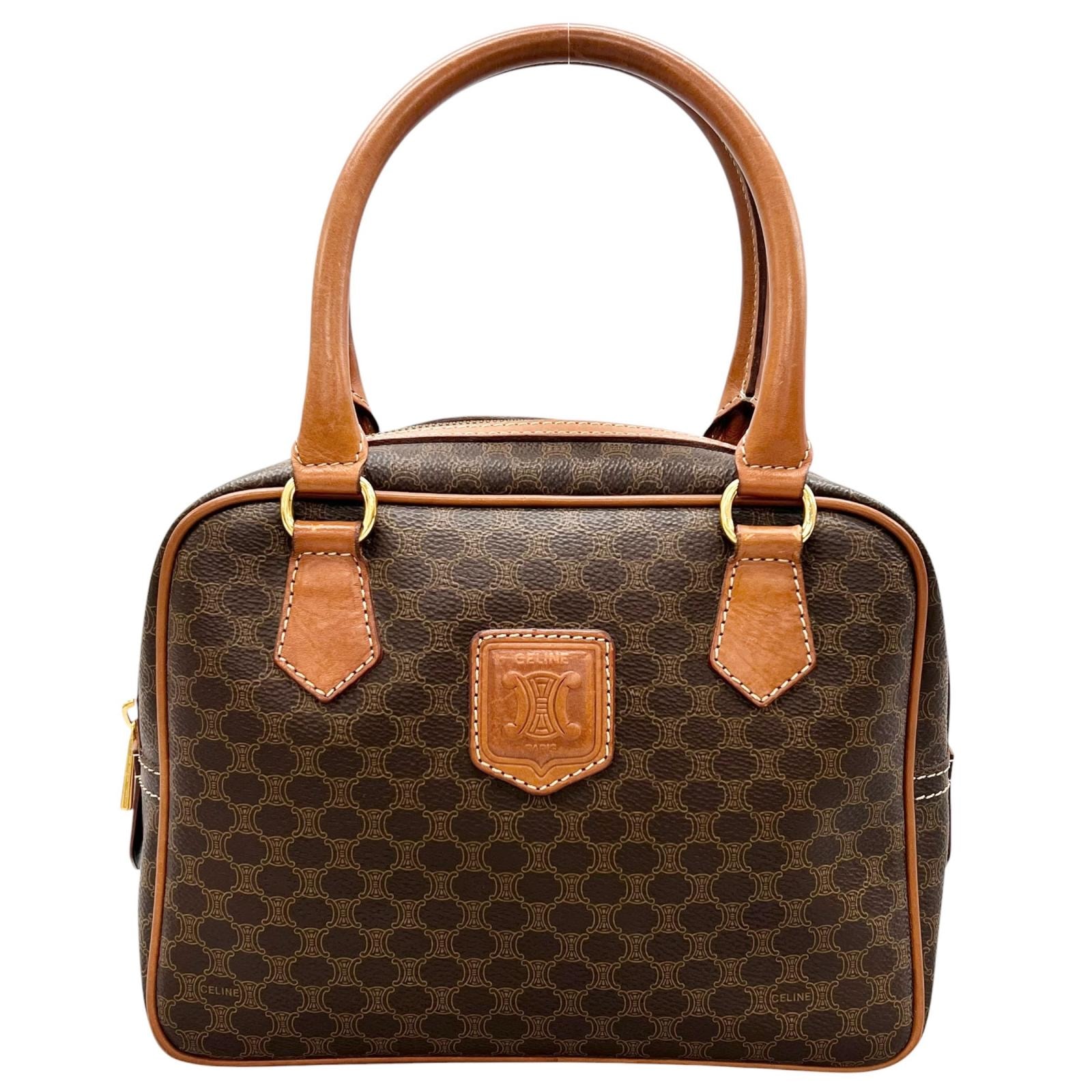 CELINE セリーヌ マカダム柄 M95 ハンドバッグ レザー ブラウン レディース【中古】