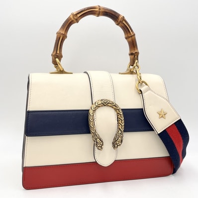 GUCCI(グッチ)ディオニュソス バンブー ハンドバッグ ショルダーバッグ ホワイト レザー トリコロール 2WAY レディース 448075【中古】