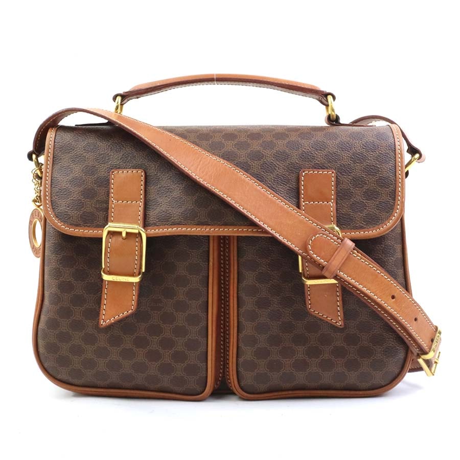 セリーヌ CELINE ショルダーバッグ ハンドバッグ マカダム PVC/レザー ブラウン ゴールド レディース【中古】 e61331a