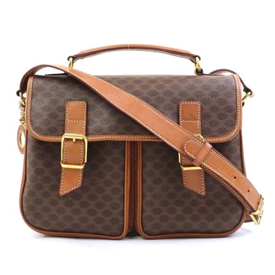 セリーヌ CELINE ショルダーバッグ ハンドバッグ マカダム PVC/レザー ブラウン ゴールド レディース【中古】 e61331a