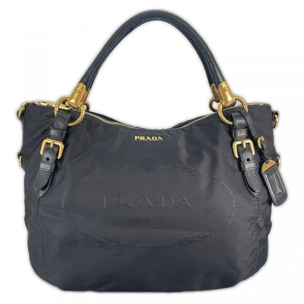 PRADA プラダ ハンドバッグ ナイロン ブラック 黒 ゴールド金具 レディース【中古品】
