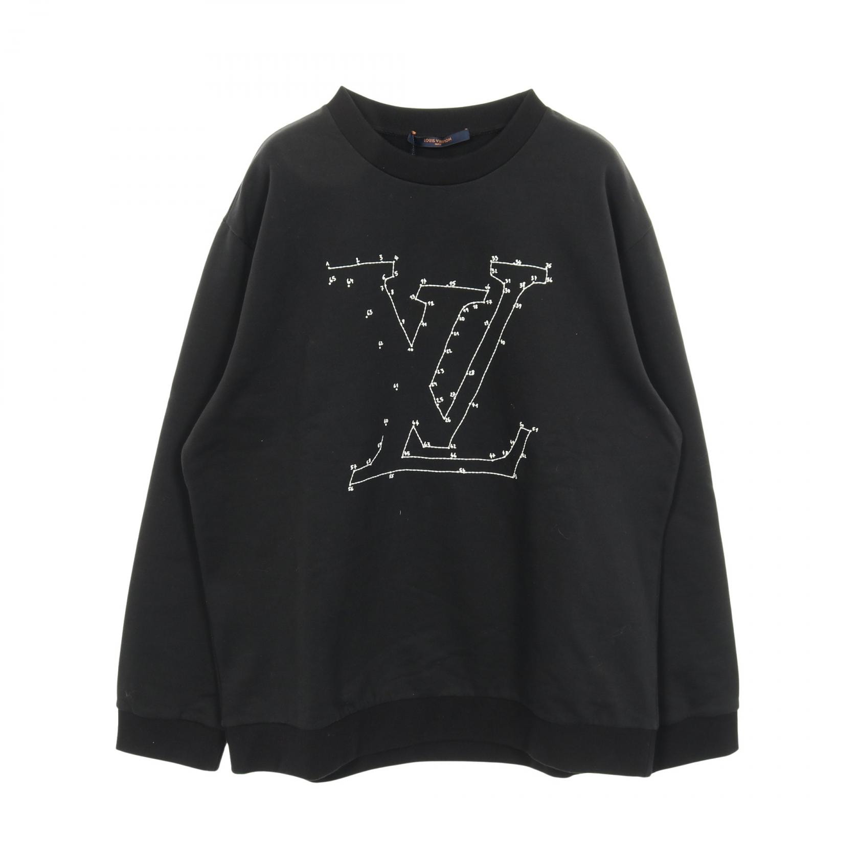 ルイ・ヴィトン LOUIS VUITTON LVステッチ プリント エンブロイダリー スウェット 衣料品 トップス コットン メンズ ブラック系 【中古】