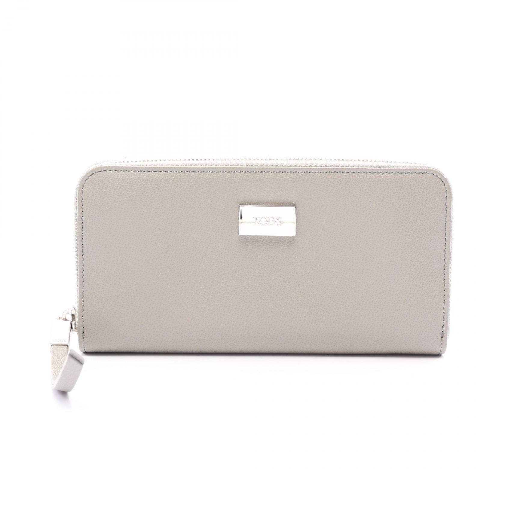 トッズ TOD'S ラウンド長財布 財布 レザー レディース グレー系 【中古】