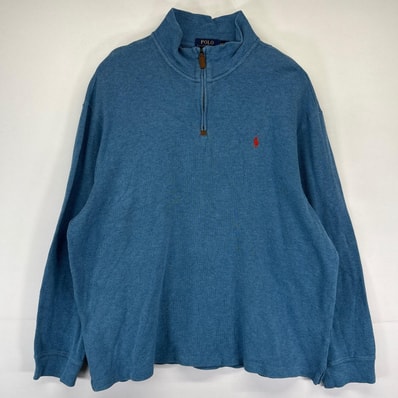 古着 ポロ・ラルフローレン POLO RALPH LAUREN スウェット ハーフジップ プルオーバー ワンポイント刺繍ロゴ 2XL ブルー系 メンズ