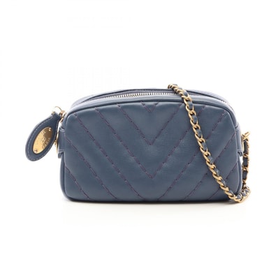 シャネル CHANEL Vステッチ シェブロン ショルダーバッグ バッグ レザー レディース ブルー系 【中古】