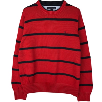 古着 トミーヒルフィガー TOMMY HILFIGER ボーダー柄 レイヤードネック コットンニットセーター メンズM相当/eaa607527